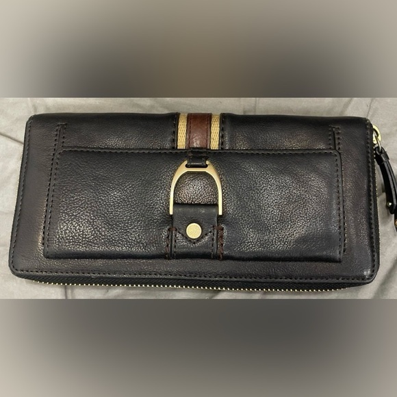 Cole Haan Hobo Bag Leather Braided Grommets Genevieve Denny Black Tan w/wallet - Picture 6 of 9